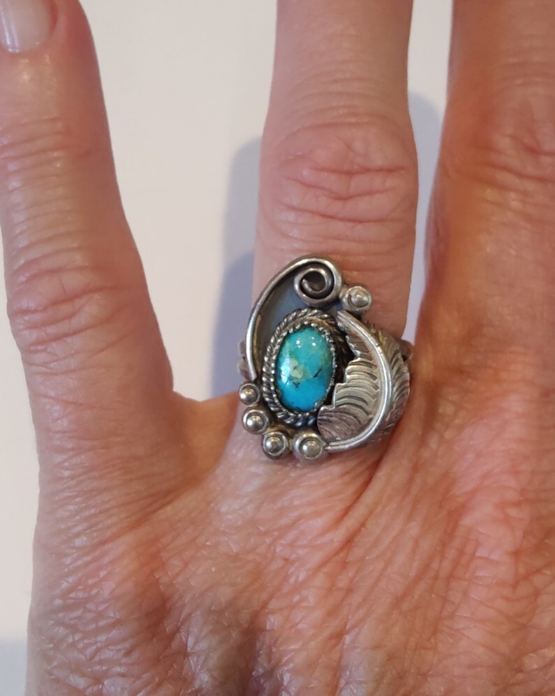 Vintage Navajo Signed K Turquoise Sterling Silver Feather Vintage Navajo Signed K Turquoise Sterling Silver Feather