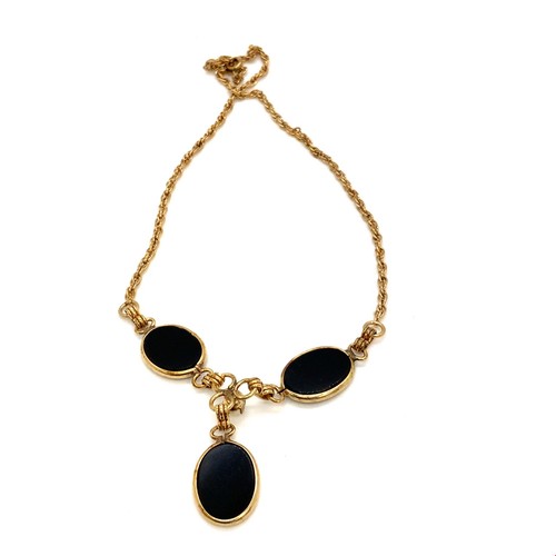 Vintage signierte 12k Gold gefüllt Art Deco schwarzer Onyx Gliederkette Lariat Halskette 16 - Bild 4 von 8