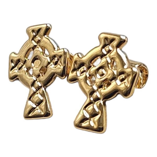 Alternate view of 18k Gold Plated Solvar Irish Celtic Cross Crucifix Post Earrings New Old Stock