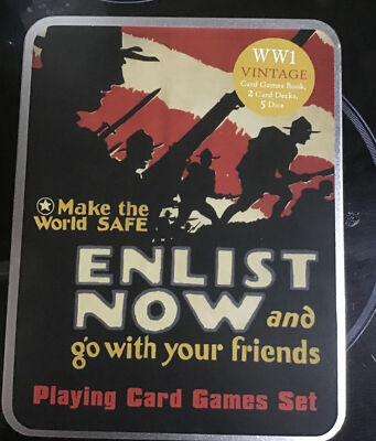 WW1 Vintage Spiel Kartenspiele Set IN Retro Metall WW1Designed Dose Enlist Jetzt