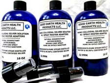 COLLOIDAL SILVER SOLUTION 32PPM (3 16 OZ BOTTLES & 3 MIST SPRAYERS ADAPTERS