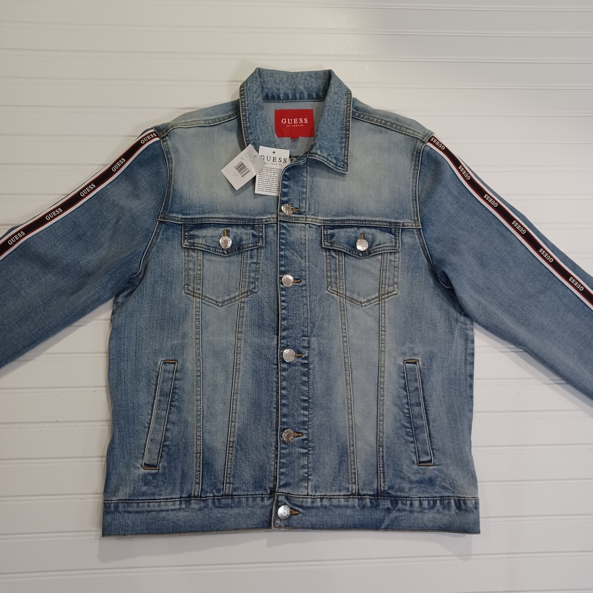 【極美品】guess jeans 牛革スタジャン　赤　GUESS Club M GUESS Originals Hooded Denim Jacket | GUESS