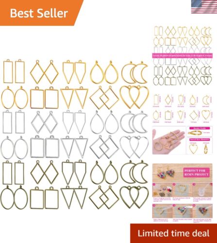 Portable 60-Piece Resin Pendant Bezels - 10 Shapes in Stunning Metallic Colors