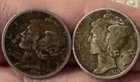 1935 & 1939 Mercury Dimes Silver 10C Circulated Uncertified Lot of 2 Coins