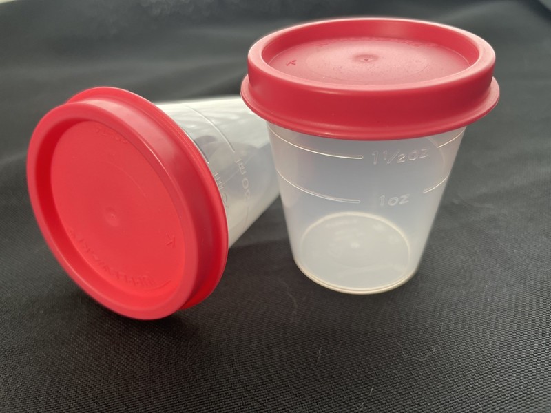 NEW Tupperware 2 Oz Mini Containers Set of 2 Clear with Dark Pink Airtight Seals