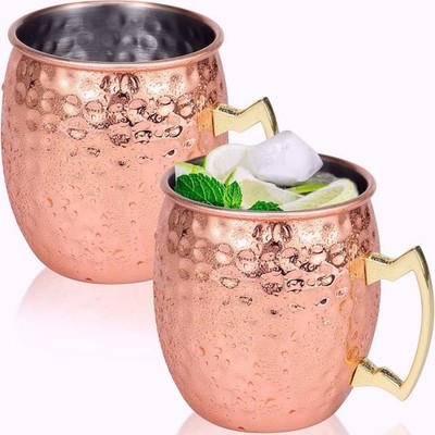 New Moscow Mule Mugs Cups, 100% Pure Copper, Two pieces, Hammered patter design