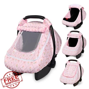 Car Seat Cover Baby Girls, Infant Carseat Covers with Mesh, Dual-Layer Protec...
