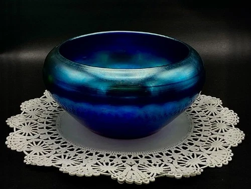 Large Signed STEUBEN AURENE. Peacock Blue 9” Bowl signed “AURENE #2687”