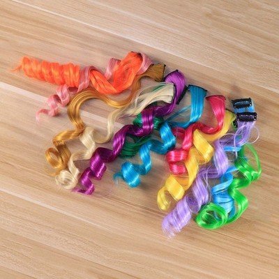 12 Pcs Gradient Colored Hairpieces Clip In Curly Hair Extensions (Random Color)