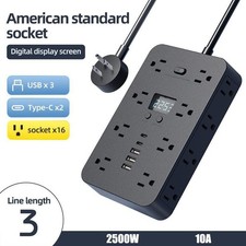 16-Outlet Surge Protector Power Strip w/ 5 USB Ports 5ft Extension Cord Black 