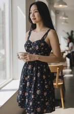 American Eagle Blue Floral Halter Dress Women Size M