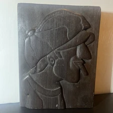 MCM Hand Carved Wood 3D Relief Plaque Youth Man Smoking Cigarette Cogswell House