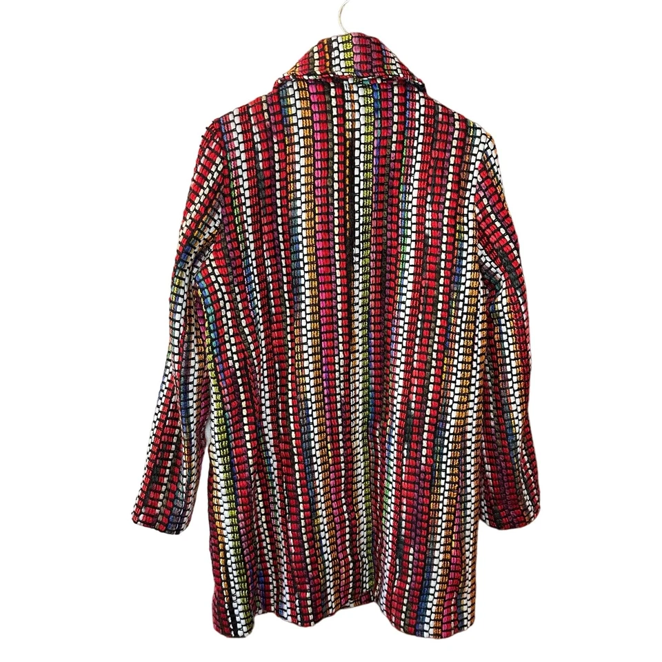 BOHO CHIC Multicolor Rainbow Yarn Embroidered Stripe Unlined Long Coat Size M Foto 2 de 4
