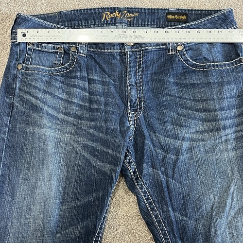 Wrangler Rock 47 Jeans Uomo 40x36 Pantaloni Cowboy Slim Dritti Scuri Punti Spessi - Foto 6 di 24