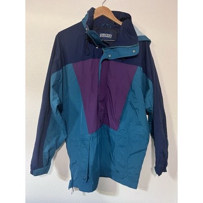 Vintage 90 s Lands End Jacket Small Colorblock Hooded Waterproof Parka M Pockets
