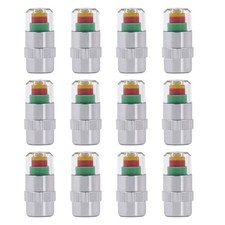 12PCS Car Tire Pressure Monitor Valve Stem Caps, 2.4Bar 36PSI Tire Silver