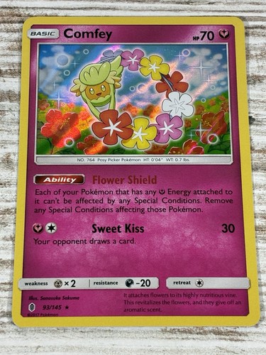 Comfey 93/145 Holo Rare Guardians Rising Pokemon Moderately Played