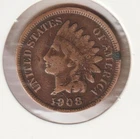 US Rare Old West 1908 Indian Head Penny Coin American Collection Shield Cent USA