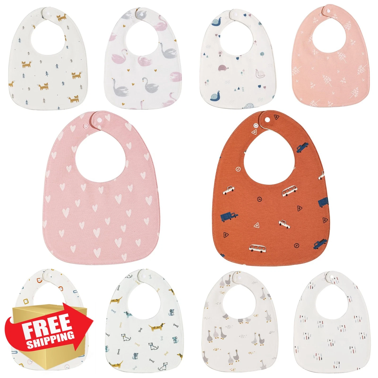 wefigs 10-pack Pink Baby Drool Bibs Waterproof Cotton