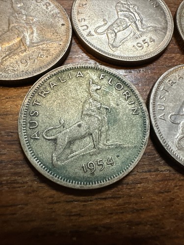 5 x Australia 1954 Royal Visit Silver Florin Coins - CIRCULATED - Picture 3 of 9