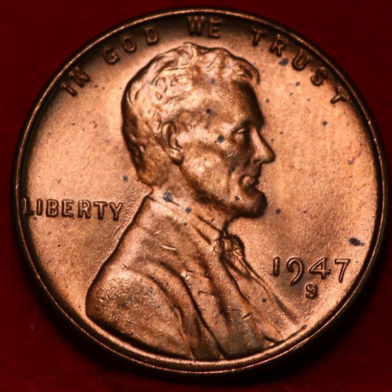 Uncirculated Red 1947-S San Francisco Mint Copper Lincoln Wheat Cent