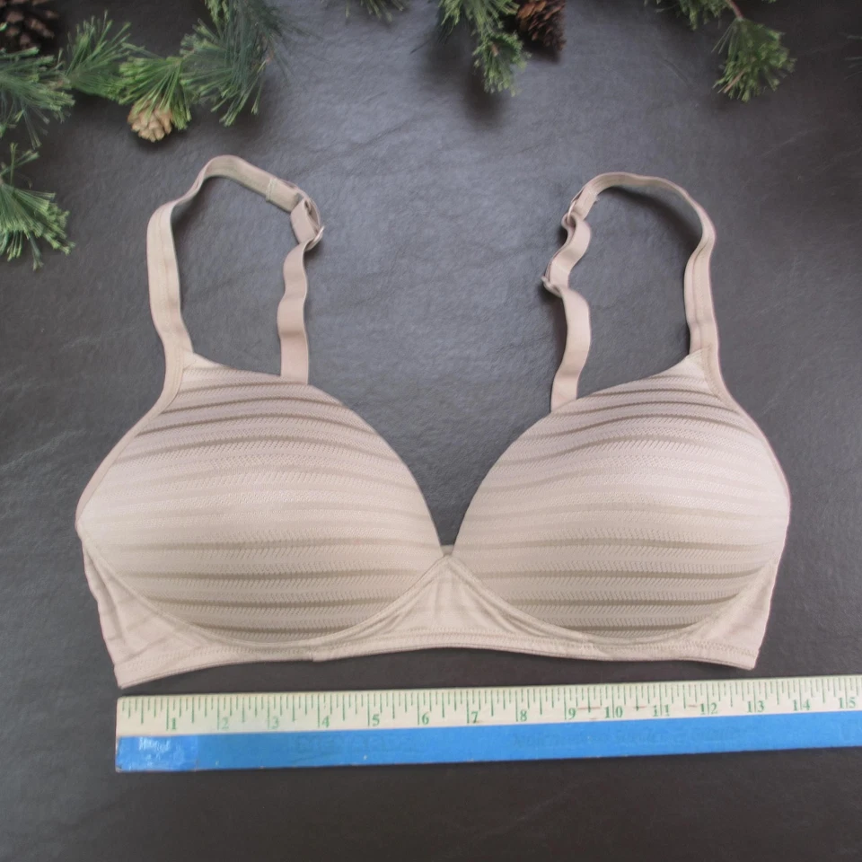Warners Bra Womens 38C Nude Beige Underwire Lightly Lined T-Shirt Striped Soft - Image 2 of 4