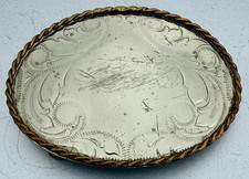 Vintage Oval Belt Buckle Nickel Silver Western W/Twisted Rope Edge READ 