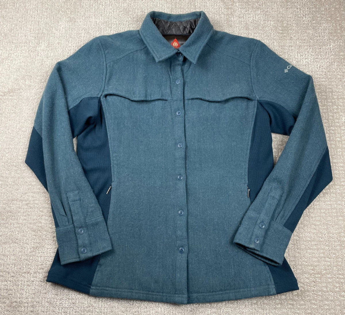 Columbia Shacket Womens XL Blue Omni-Heat Button Up Shirt Jacket Wool Blend Warm