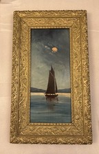 Tableau ancien marine nocturne clair de lune – Huile sur panneau bois vers 1900