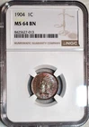 NGC MS-64 BN 1904 Indian Head Cent, Attractively Toned & Razor-Sharp.