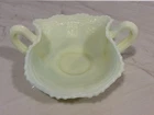 Vintage Northwood Prayer Rug Custard Uranium Glass Dish with Two Handles Glows