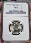 MS65 1947-D 25C Washington Silver Quarter, NGC 90% US Coin
