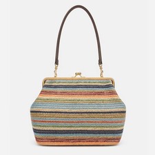 Women Large Straw Shoulder Bag Striped Woven Tote Summer Beach Handbag