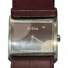 Furla Vtg Women 9” Burgundy Leather Watch Rectangular Needs Battery