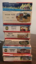 Lot of  14 Stuctures,  9 -1950s O Scale Plasticville Buildings, 5 minatures