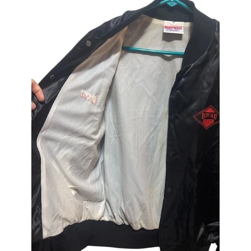 Vintage Satiny Nylon Elite Taxi Jacket VTG Black Coat Orange Logo Lined Small image 8
