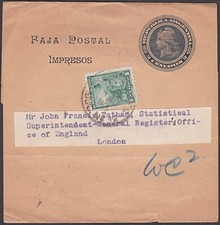 ARGENTINA 1905 2c newspaper wrapper uprated 1c used to London..............A2771