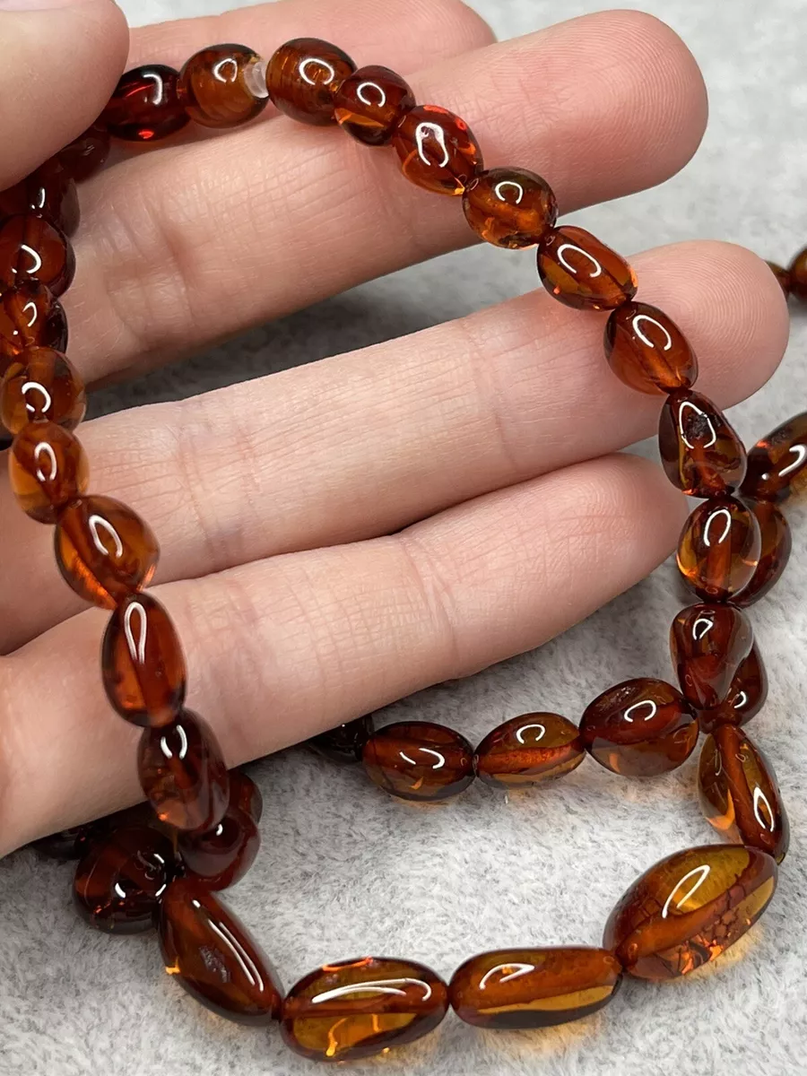 GENUINE BALTIC Amber Stone BEADS Necklace.Natural Cognac Color