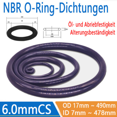 O-Ringe 5mm - 478mm Schnurstärke 6mm NBR 70 Dichtung Dichtring O-Ring Gummiring