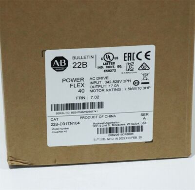 NEW Allen Bradley 22B-D017N104 /A PowerFlex 40 7.5kW 10 HP AC Drive 22B-D017N104