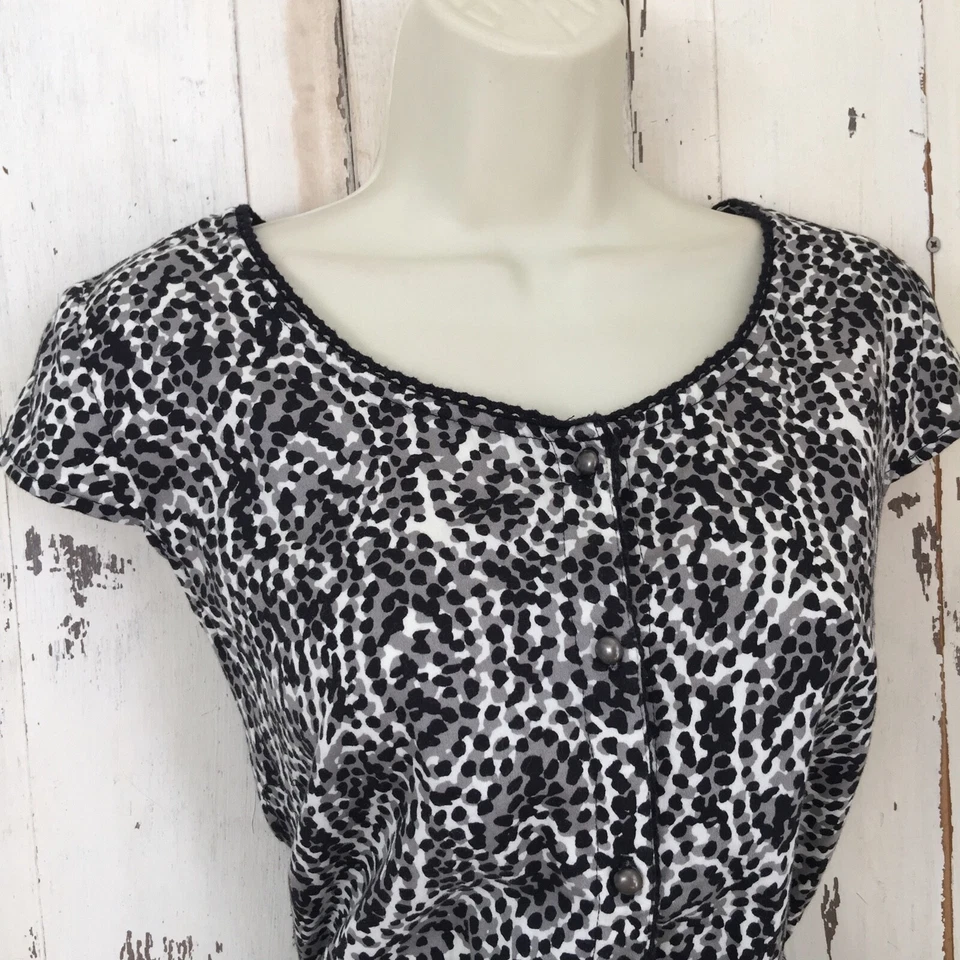 Vestido informal de carrera Merona talla pequeña 4 para mujer negro gris blanco a lunares de algodón Foto 2 de 4