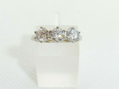 Hochzeit Verlobung Sterling 925 Silber 3 Steine weißer Saphir Eternity Ring