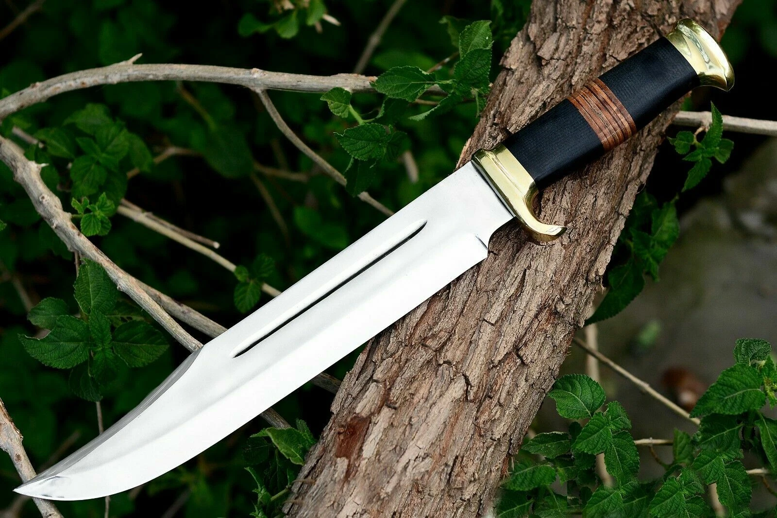 18" FULL TANG CUSTOM HANDMADE D2 STEEL HUNTING BOWIE KNIFE HIGH POLISH KNIFE