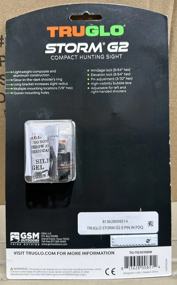 Mira de arco compacta Truglo Storm G2 5 pines .019 caza TG3015BW Tru-Lite ProLight Foto 2 de 4