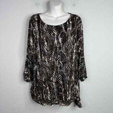 Chico's Travelers Shirt Womens Size 3/XL Animal Print Long Sleeve Side Knot Top