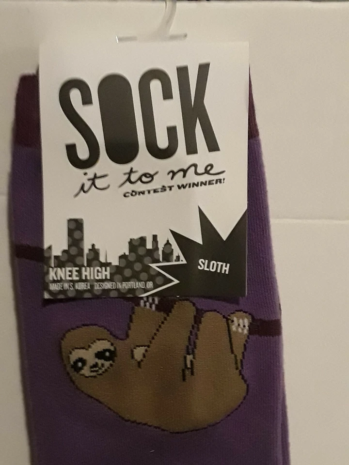 Calcetines perezosos hasta la rodilla morados Sock It To Me para mujer nuevos con etiquetas Foto 3 de 4