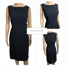 Tahari ASL Navy Blue Sheath Dress Sz 8 NWT $129 Sleeveless Lined Career