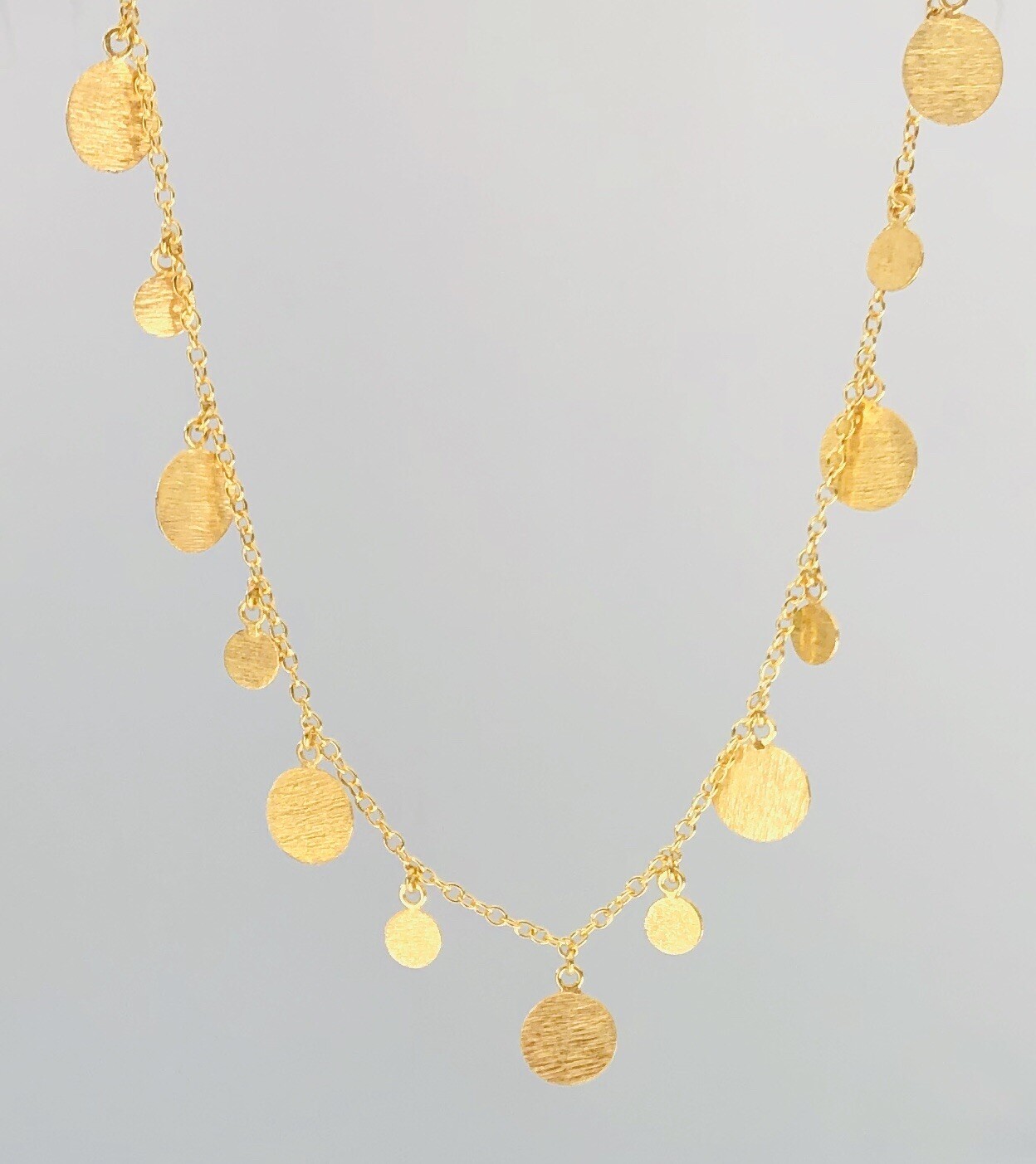 Sterling Silver Necklace Choker Round Discs Brush Matte Finish 18kGold Plated-image