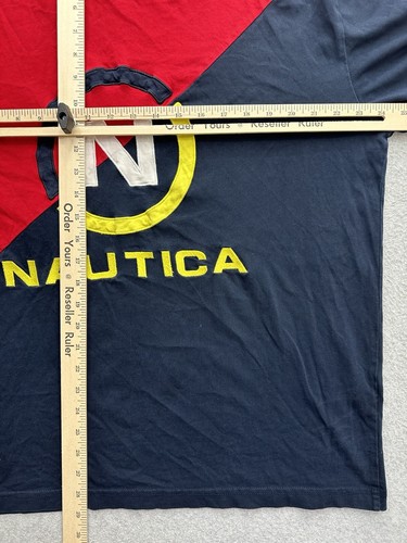 Nautica Split Tee Embroidered Big Logo Yellow Red & Navy Blue Men's Size XL - Picture 4 of 7