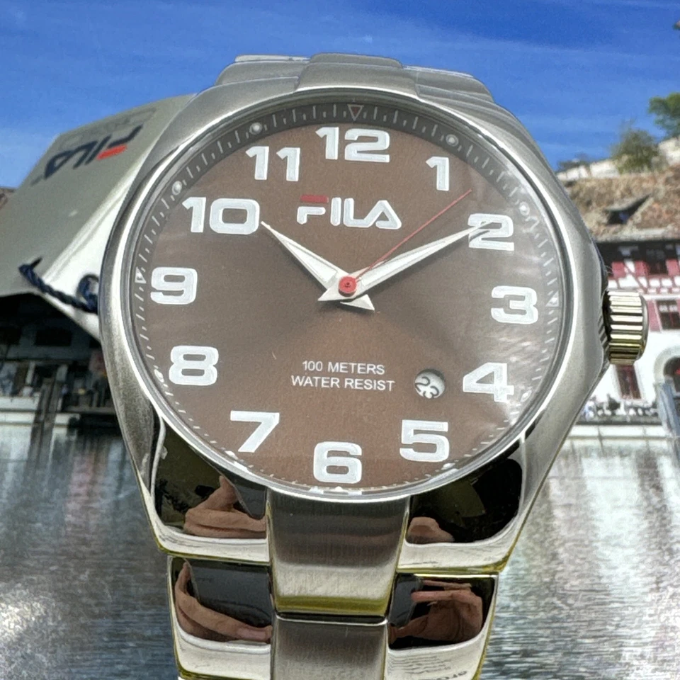 "Reloj de muñeca Fila plateado resistente al agua para hombre se adapta a 8""" Foto 3 de 4